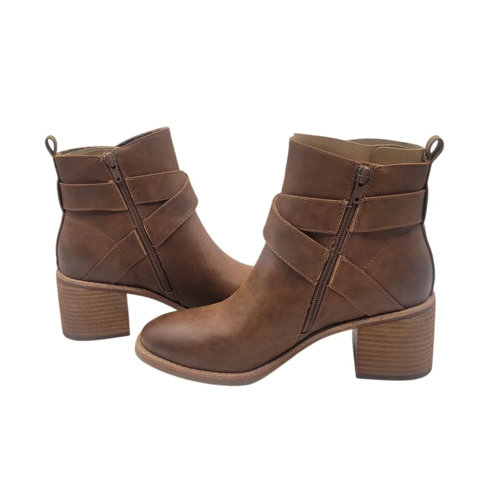 BOC Born Bonny Ankle Booties Brown Leather‎ Block Heels Womens Size US 9